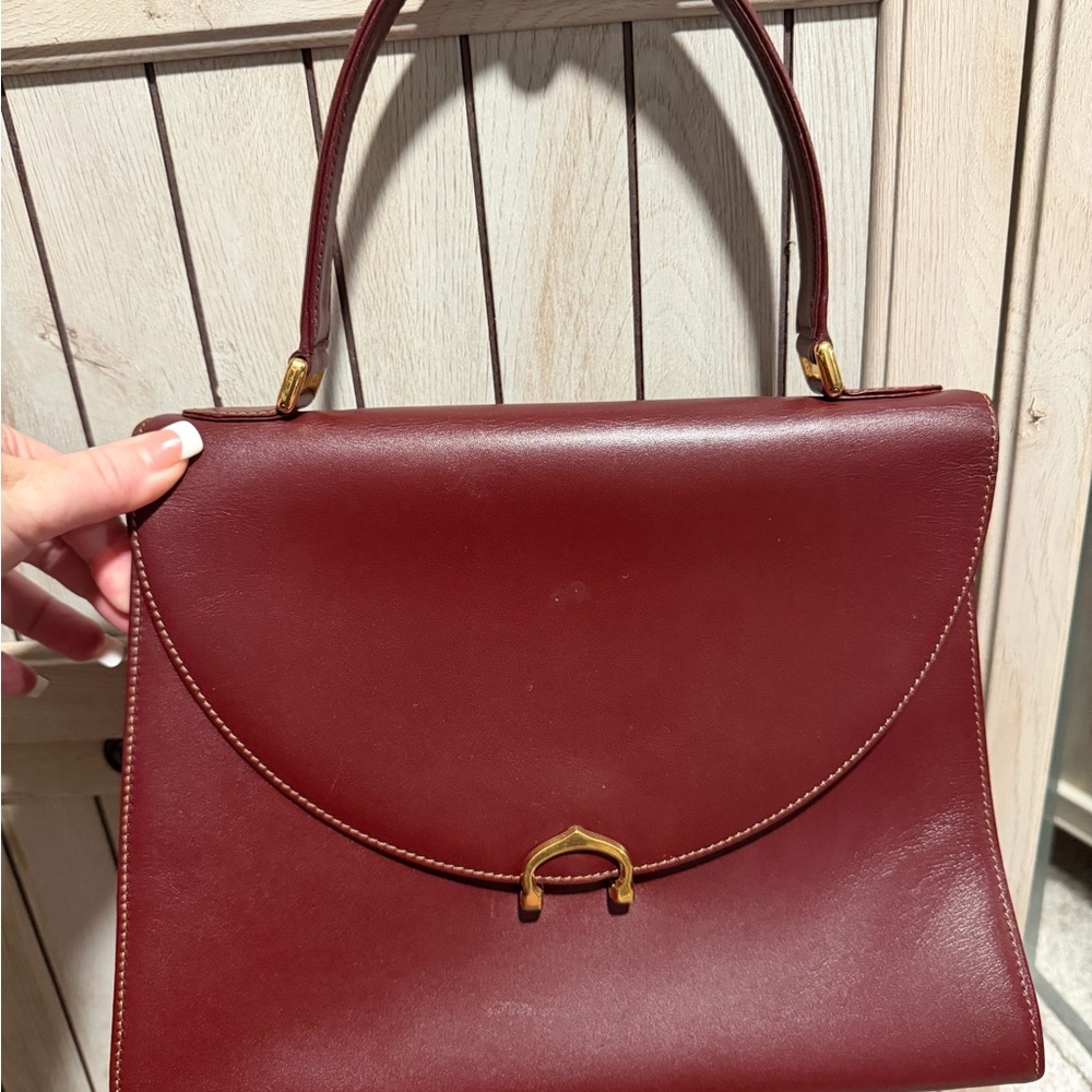 Elegant Cartier Burgundy Leather Handbag - Comes with Authentication Card!